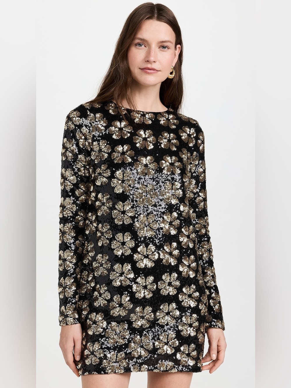 Show Me Your MuMu Black & Gold Sequin Floral Long Sleeve Mini Dress